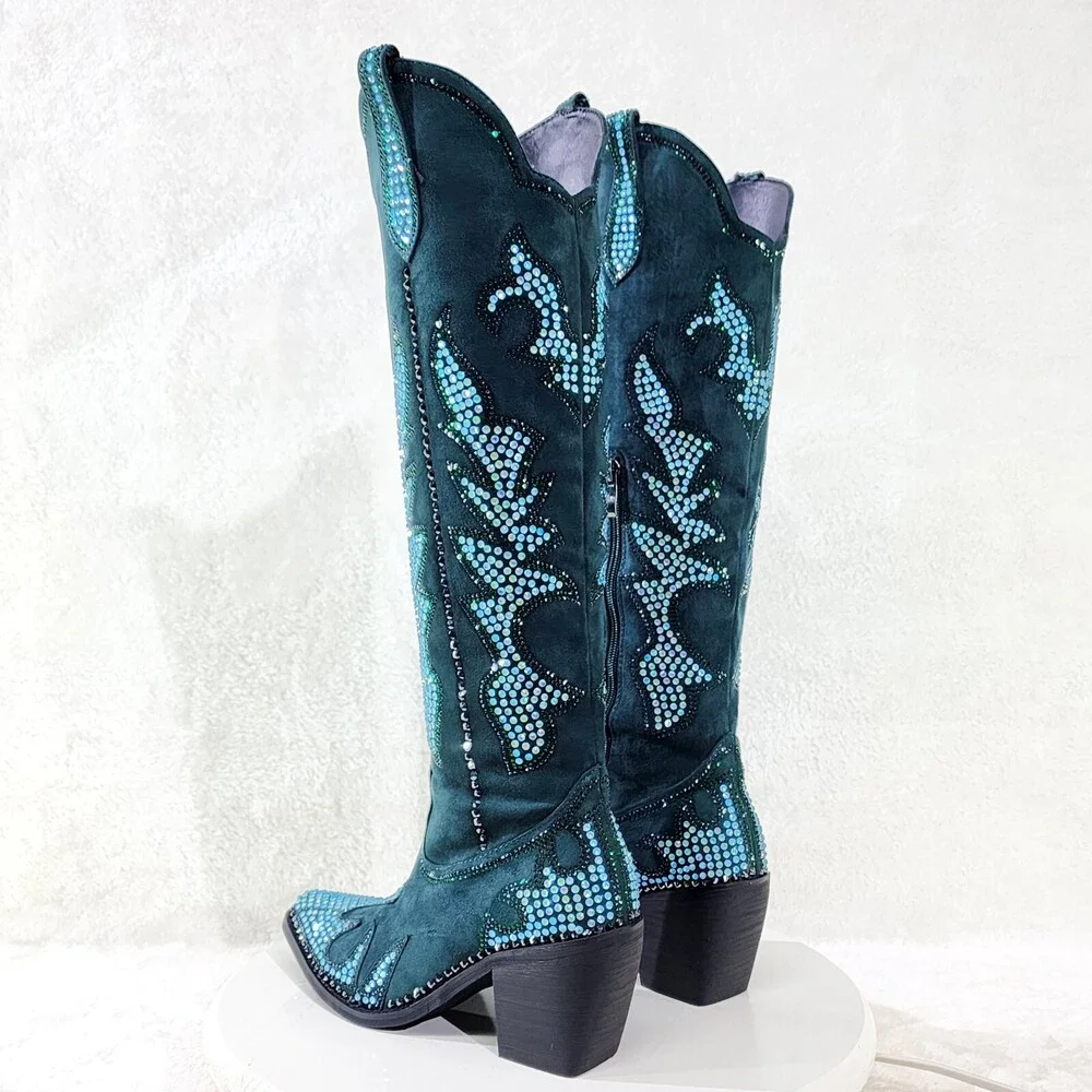 NIB Sparks Country Western Cowgirl Knee Boots Dazzleing Iridescent Rhinestones - Picture 16 of 16